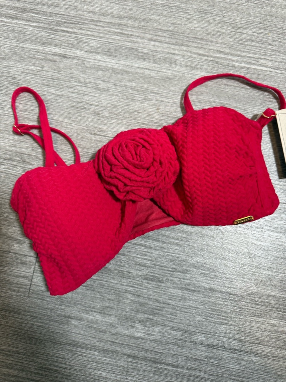 Boamar Red Cherry Bikini Top Rosette Bandeau Swim Rose Strappy Resort Vacation